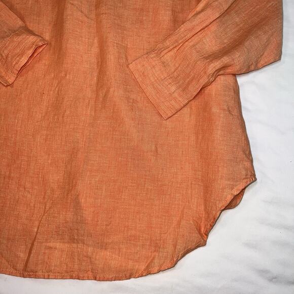 Sigrid Olsen Shirt Womens Plus Size 1X Coral Orange Linen Roll-Tab Sleeve Button - Picture 15 of 15